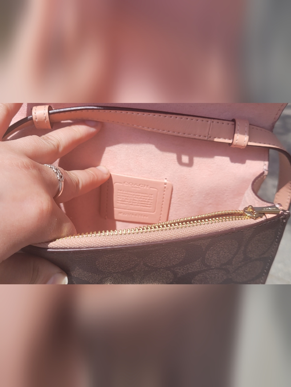 Coach Brown Signature Crossbody with Pink Strap - Picture 5 of 10
